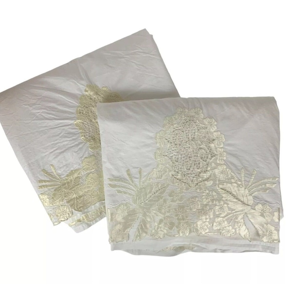Luxury Cotton 2 King Size Flat Sheets Monogrammed RSR Embroidered Satin Appliqué