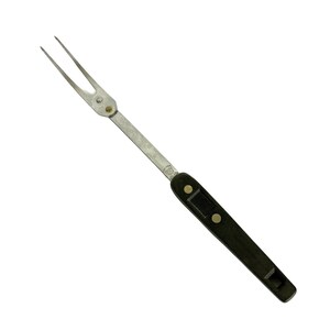 Ekco Forge Stainless Steel Meat Carving Fork Black Riveted Handle USA Vintage