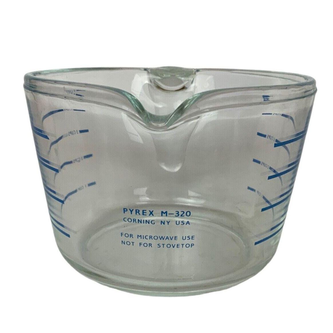 Vintage Pyrex Glass 4 Cup Measuring Bowl M-320 Blue Lettering Made