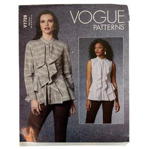Vogue V1728 Sewing Pattern Womens Peplum Tops Blouses Ruffle Details Sizes 8-16