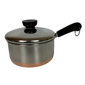 Revere Ware 1 liter kopparbotten i rostfritt stål, kastrulllock, Clinton IL USA 1998
