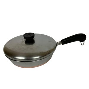 Patelnia Revere Ware Copper Clad ze stali nierdzewnej 8 cali z pokrywką, USA, rocznik 1940