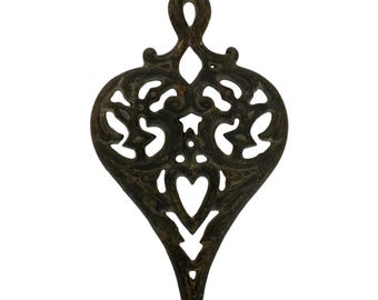 Vintage Gusseisen Küchen Untersetzer Schwarz Herz Form Dekorativer Wandbehang