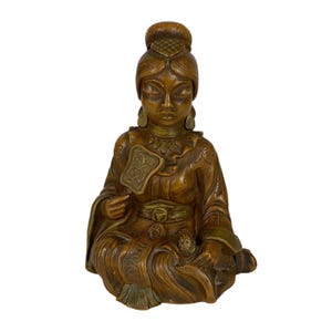 Vtg Guan Yin Buddha Statue Brown Resin Chinese Goddess Universal Statuary 1958