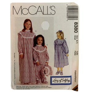 McCalls 8380 Pattern Lanz of Salzburg Girls Sleepwear Doll Clothes Sizes 6-7
