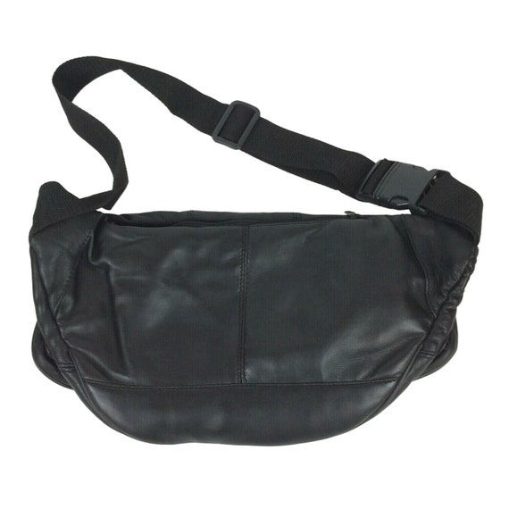 Large Fanny Pack Bum Bag Black Faux Vegan Leather… - image 3