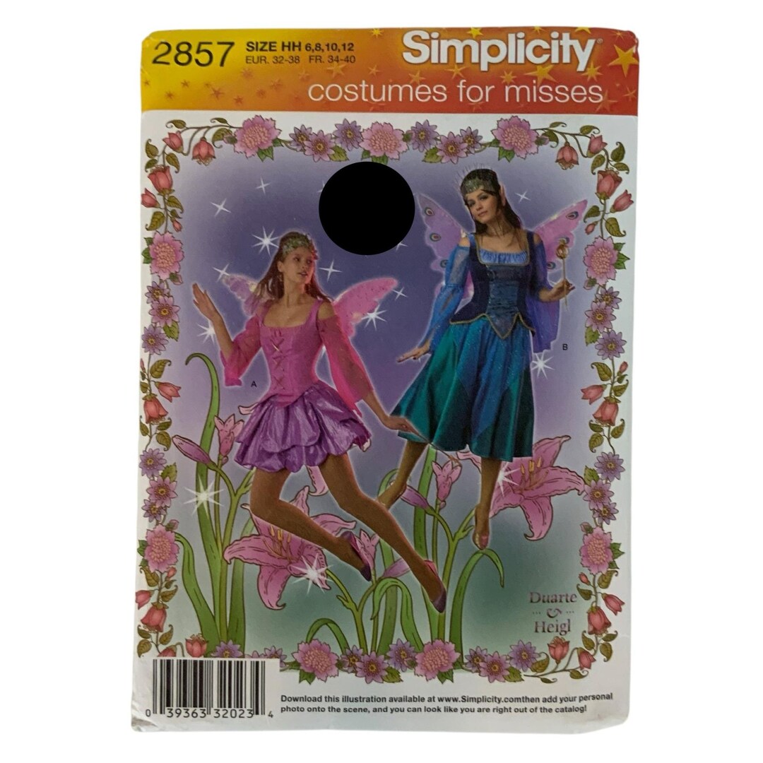 Simplicity 2857 Sewing Pattern Fairy Costume Misses Size HH 6-12 2008 ...