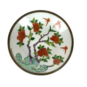 Japanese Porcelain Ware Bowl Floral Brass Clad 6 inch Hand Decorated Hong Kong