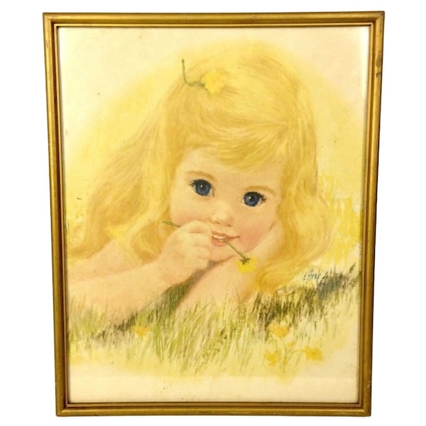 Frances Hook American Beauty Series Girl in Grass Northern Tissue Framed Vtg 50s