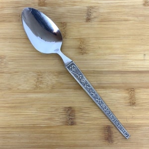 Vintage Riviera Cordova Stal nierdzewna Owalna łyżka do zupy Wzór kwiatowy Japonia