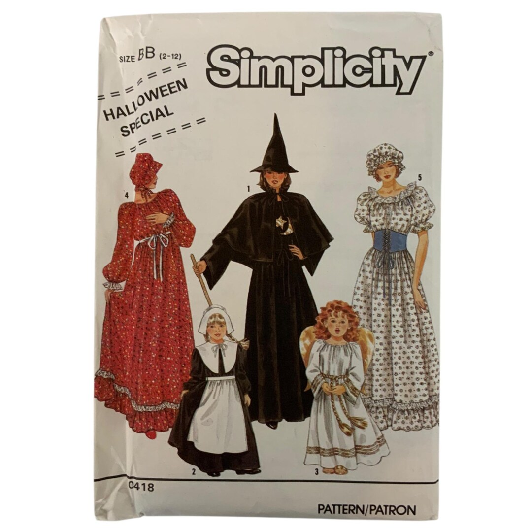 Simplicity 0418 Costume Sewing Pattern Girls 2-12 Witch Angel Pilgrim ...