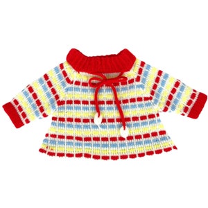 Acrylic Infant Sweater 0-3 mos Red Stripe Knit Bow Vintage 60s 70s Made In Korea