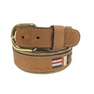 Zep Pro Mens Belt Size 34 Embroidered Nautical Flags Leather Webbed Sailing