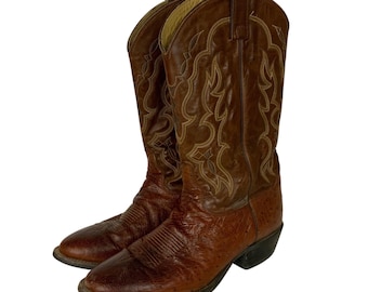 Botas vaqueras Tony Lama para hombre, color coñac, de piel de avestruz lisa, talla 11D.