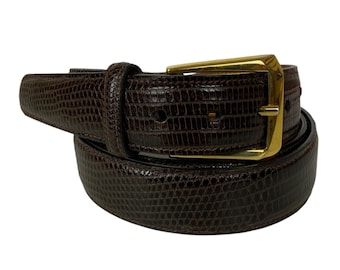 Black Leather Belt Lizard Iguana Reptile Embossed Texture