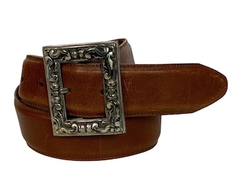 Brighton Damen Brauner Ledergürtel Mit Verzierter Silberner Schnalle Größe S USA