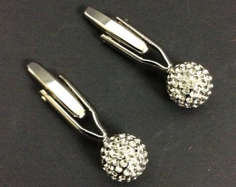 Mens Cuff Links Pair Textured Silver Chrome Sphere Golf Disco Ball Dress Formal