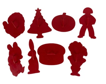 Tupperware Cookie Cutters Set Of 8 Red Plastic Christmas Holiday Birthday Vtg