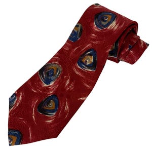 Vintage Christian Dior Mens Necktie Tie Red Blue Silk Abstract Design USA