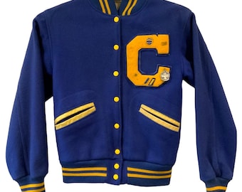 Kandel Varsity Jacket Size 34 Blue Gold Wool Leather Letterman Vintage 1970s