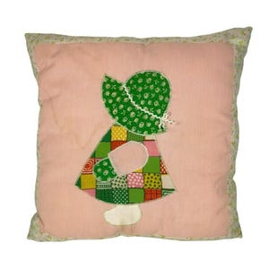 Sunbonnet Sue Handmade Patchwork Throw Pillow Pink Green Calico Seersucker Vintage