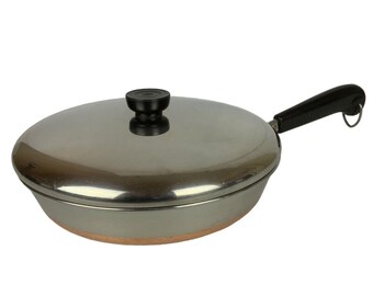 Revere Ware 1801 Copper Clad 10 inch Skillet Frying Pan Lid Stainless Steel USA