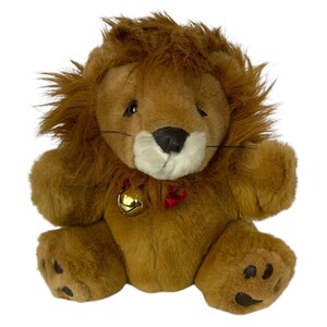 Vintage Playful Pals Puppet Plush Lion Brown Stuffed Toy Red Bow Bell 1990s