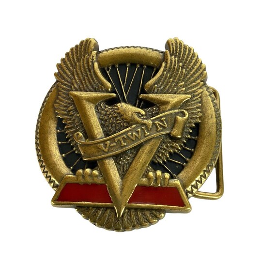 V Twin Belt Buckle Enameled Brass Motorcycle Enthusia… Gem