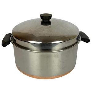 Revere Ware 6 Qt Stock Pot Dome Lid Copper Clad Stainless Steel Double Ring Pre 68