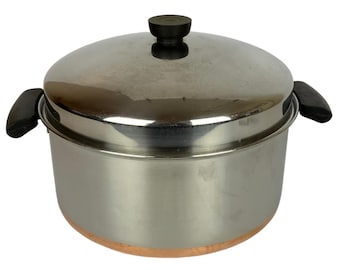 Revere Ware 6 Qt Stock Pot Dome Lid Copper Clad Stainless Steel Double Ring Pre 68