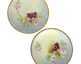 Favorite Bavaria Hand Painted Porcelain Plates With Roses & Gold Trim Set Of 2