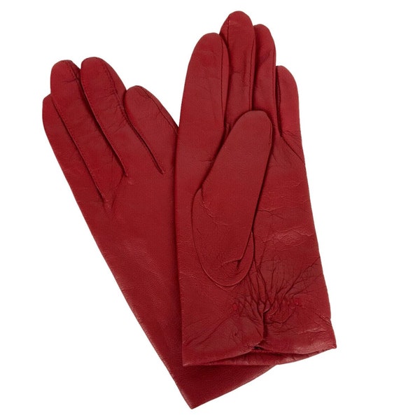 Fownes Gloves Womens Size 6.5 Red Soft Leather Lined Wrist Length Vtg