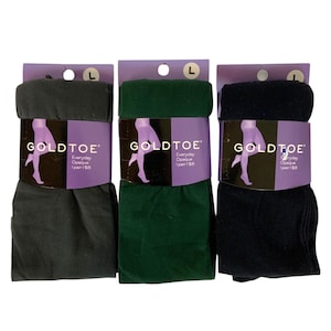 Goldtoe Everyday Opaque Womens Tights Size L Lot of 3 Pair Black Green Gray