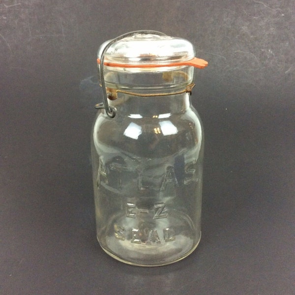 Atlas EZ Seal Quart Clear Glass Canning Jar Wire Lid Vtg