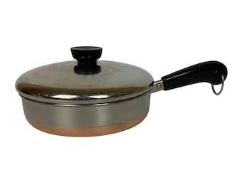 Revere Ware Copper Clad Stainless Steel 1 Qt Straight Sided Skillet & Lid USA