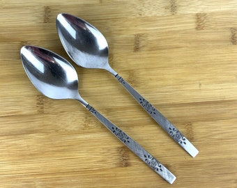 Oneida Profile Orlando 2 Solid Serving Spoons Burnished Stainless Steel Vtg