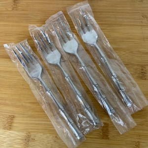 Lifetime Cutlery IC Bamboo Set of 4 Salad Forks Stainless Steel Flatware Japan