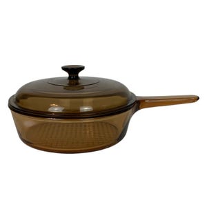 Vintage Vision Corning Amber Glass 2.5 Qt Chicken Fryer 10 in Skillet & Lid