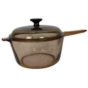 Vintage Vision Corning 2,5L Kastrull Brun Glas Med Pyrex Lock Tillverkad i USA