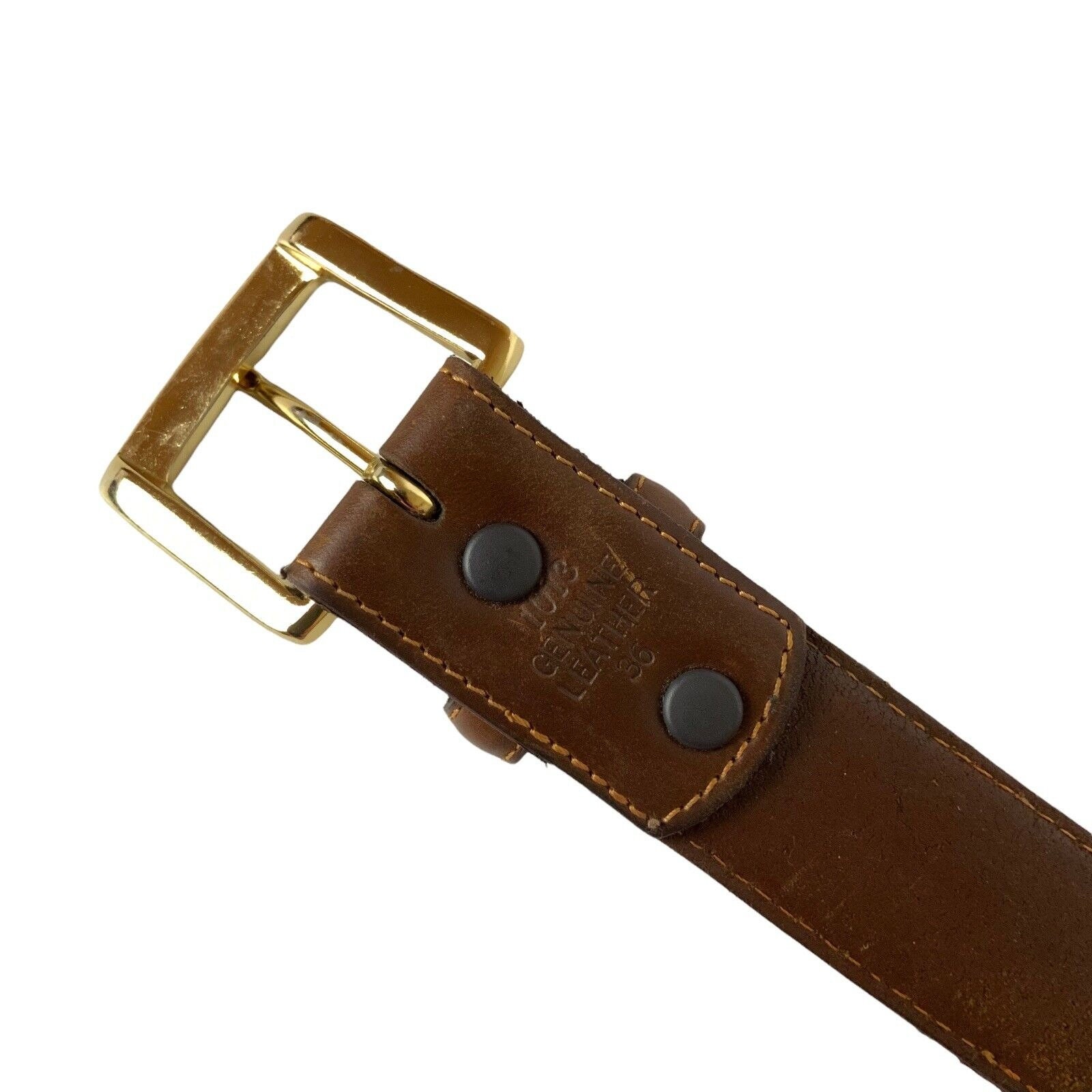 3D Western Belt Mens Size 36 Brown Genuine Leather Goldtone 