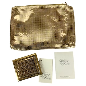 Whiting & Davis Gold Mesh Clutch Bag and Mirror Set Evening Formal Glam