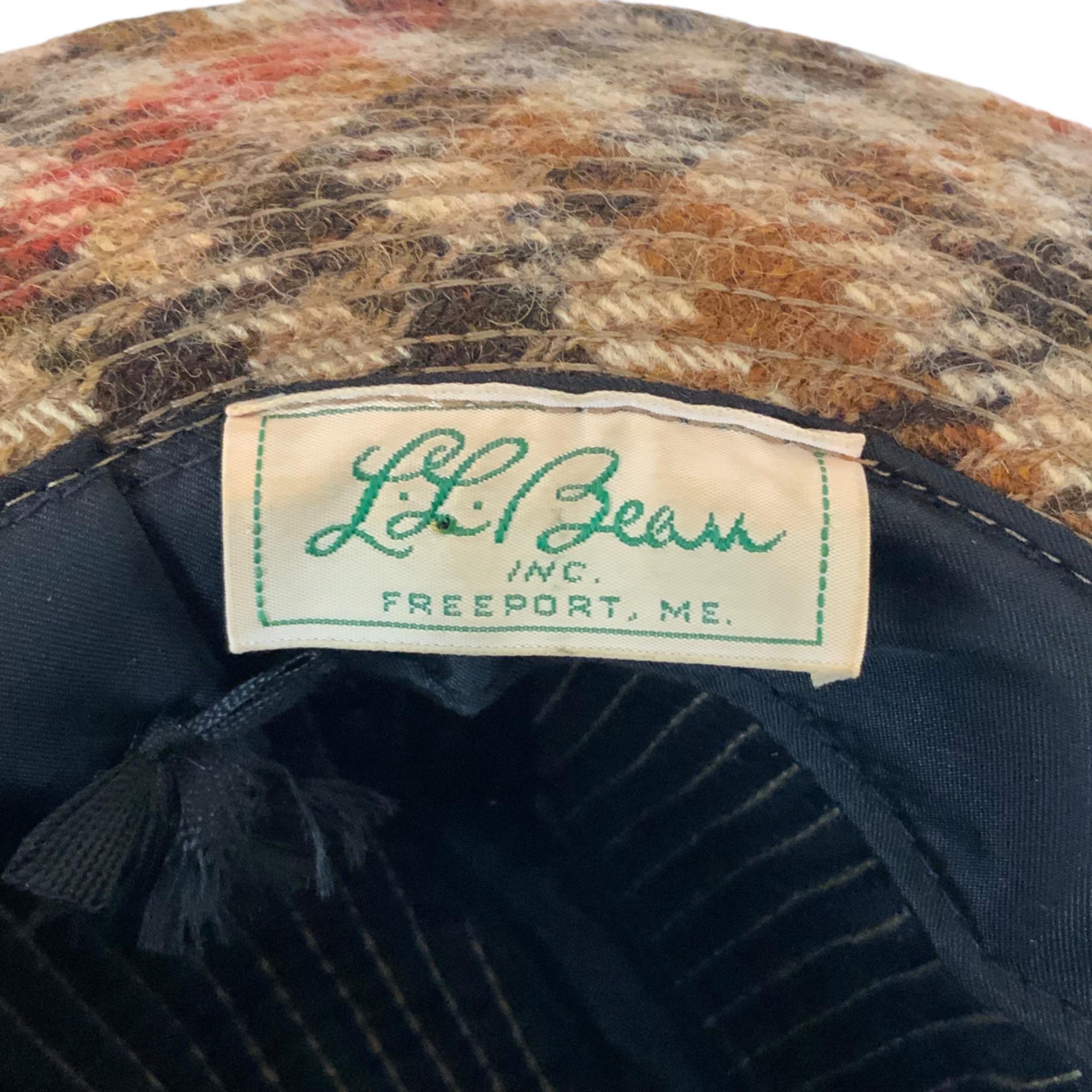Vintage LL Bean Wool Plaid Fedora Hat Size 6 7/8 Brown Red 