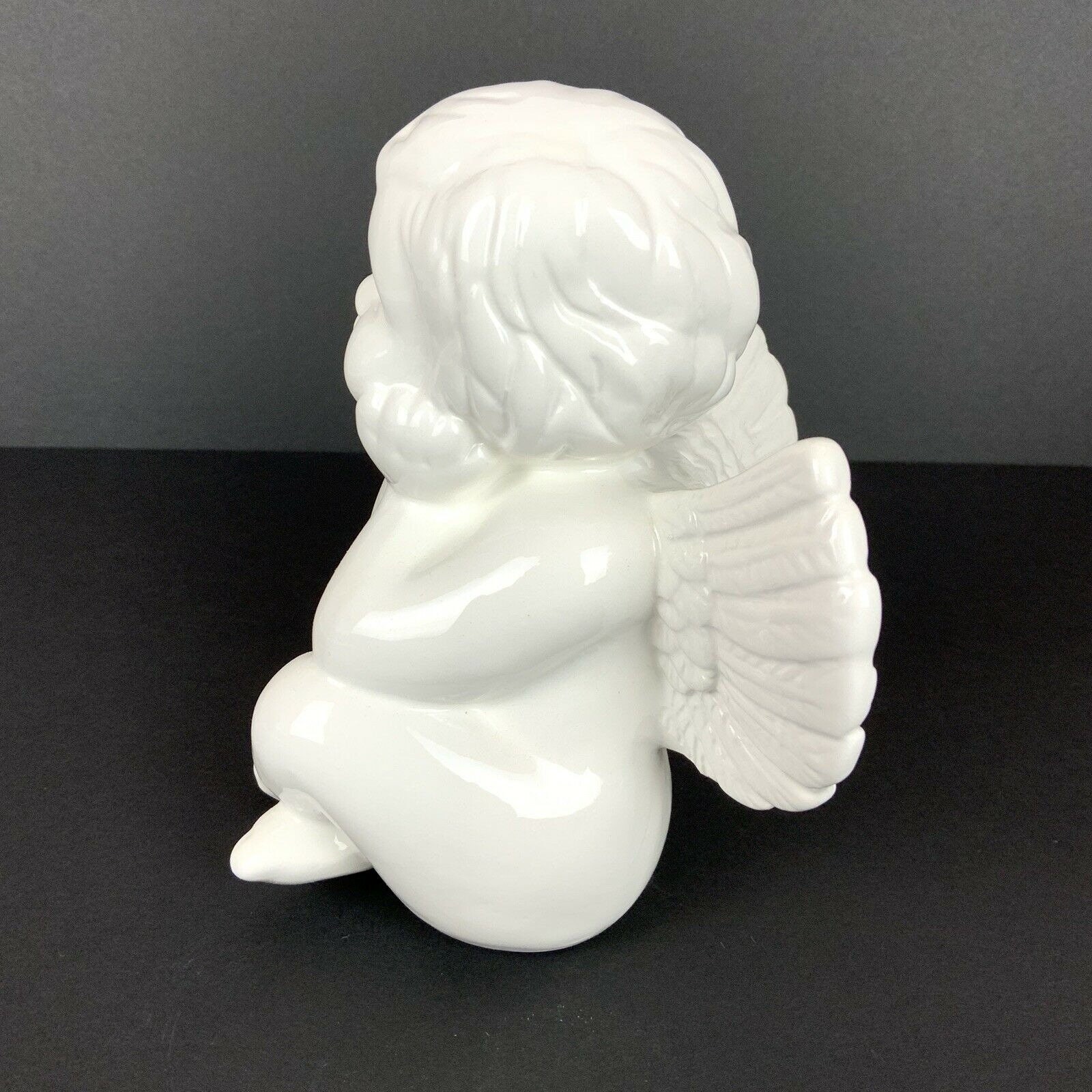 Cherub Angel Baby Figurine Ceramic White Seated Daydreaming Etsy