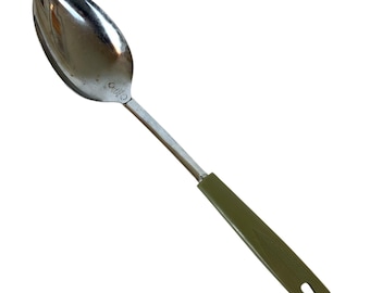 Vintage Ekco USA stevige kooklepel verchroomd avocadogroen handvat