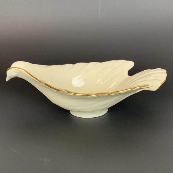 Lenox China Dove Bird Bowl Candy Nut Dish Ivory Cream 24kt Gold Trim