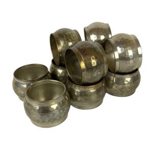Hammered Brass Napkin Rings Set of 10 Silvertone Patina Table Decor India