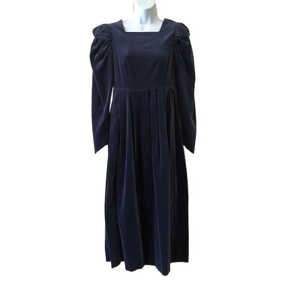 Laura Ashley Velvet Prairie Dress Size 8 Navy Blu… - image 1