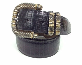 Ceinture pour femme Brighton, taille moyenne, cuir texturé reptile marron, vintage des années 90, États-Unis