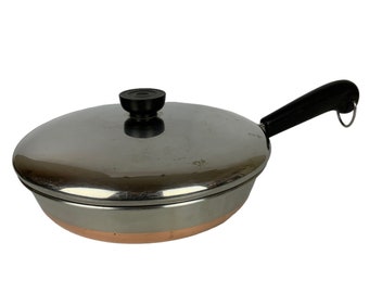 Revere Ware Sartén revestida de cobre Tapa de sartén de 9 pulgadas Acero inoxidable EE.UU. 1982