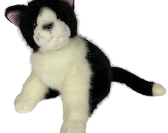 Peluche Russ Berrie Checkers chat noir blanc peluche chaton vintage 25 cm